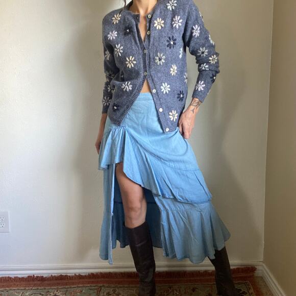 Zara Chambray Ruffle Midi Skirt - Picture 3 of 5